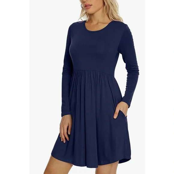 knee length dresses for ladies Blue Gingham Susie Swing Longsleeve Dress 18M